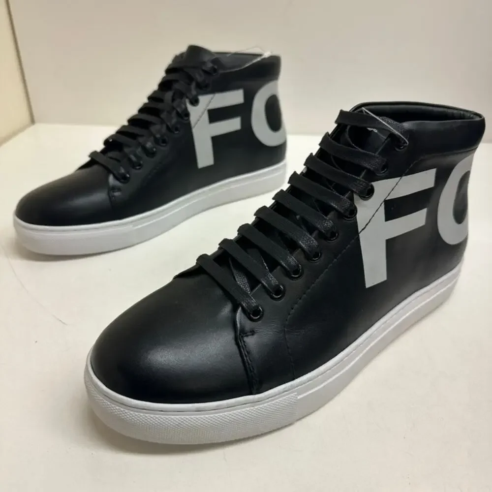 NWOT FCUK French Connection Triomphe Sneakers Black White Logo Leather High 10.5